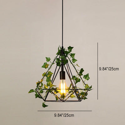 Contemporary Retro Iron Hemp Rope Simulated Greenery Diamond Sakura Leaf 1-Light Pendant Light For Dining Room