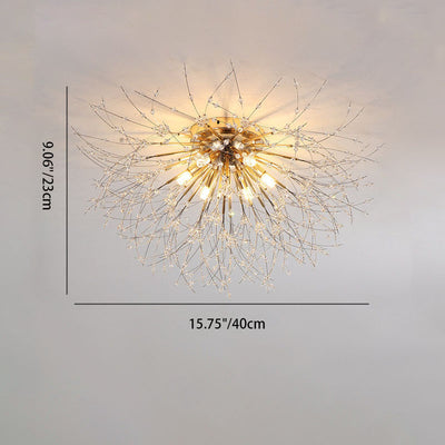 Modern Art Deco Crystal Beads Dandelion Aluminum Strip Shape 4/5/6/8-Light Semi-Flush Mount Ceiling Light For Living Room