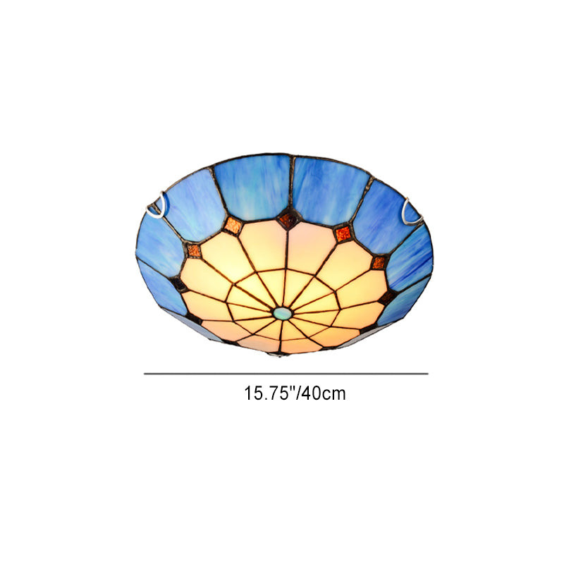 Traditional Tiffany Dome Iron Glass 2/3/4 Light Flush Mount Ceiling Light For Living Room