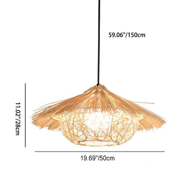 Traditional Rustic Rattan Weaving Straw Hat 1-Light Pendant Light For Dining Room