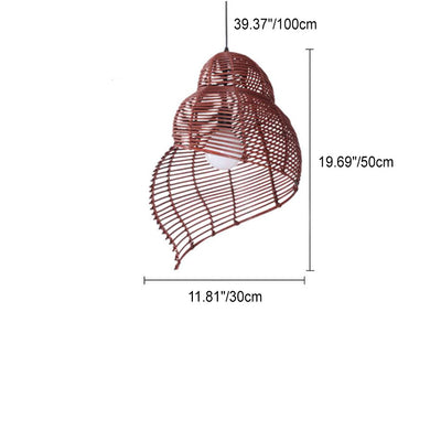 Lampe suspendue à 1 lumière conque en rotin, personnalité créative et moderne 