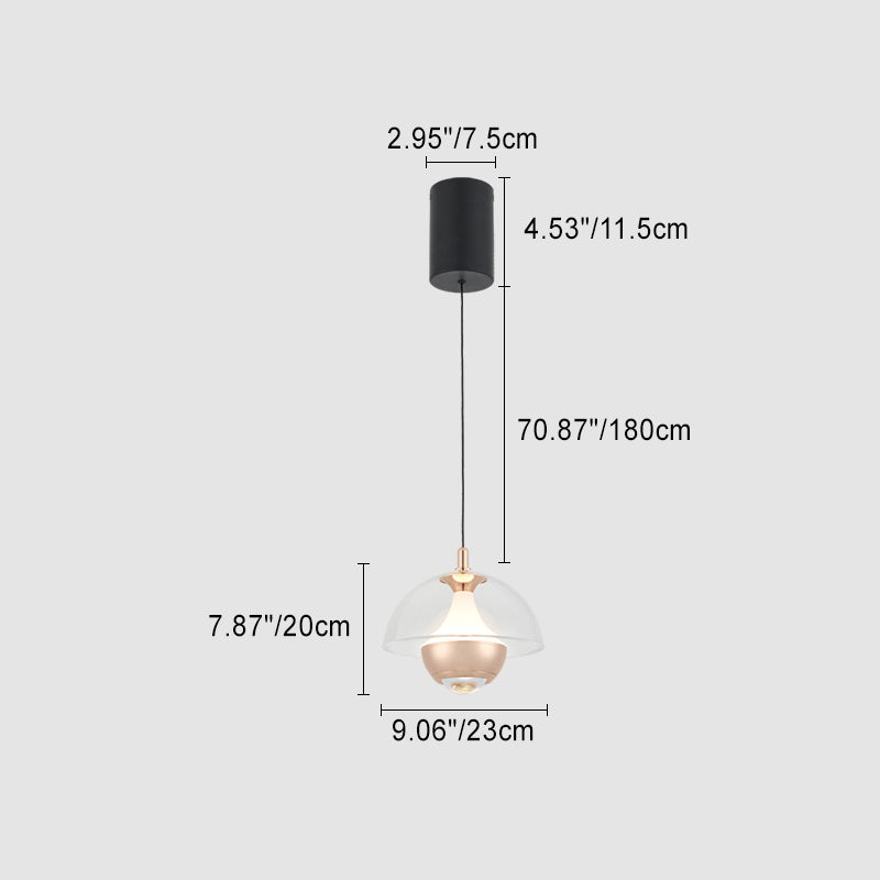 Modern Simplicity Hemisphere Liftable Aluminium Acrylic LED Pendant Light For Dining Room