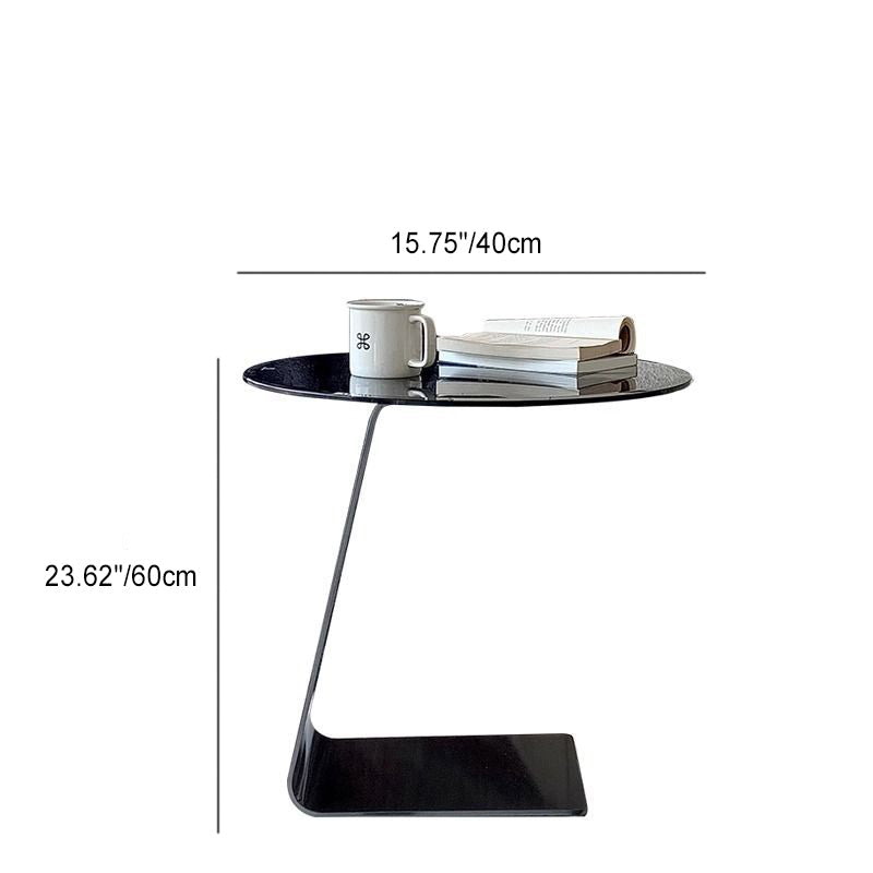 Modern Luxury Round Table Top Carbon Steel Metal Glass Side Table 1-Leg For Living Room