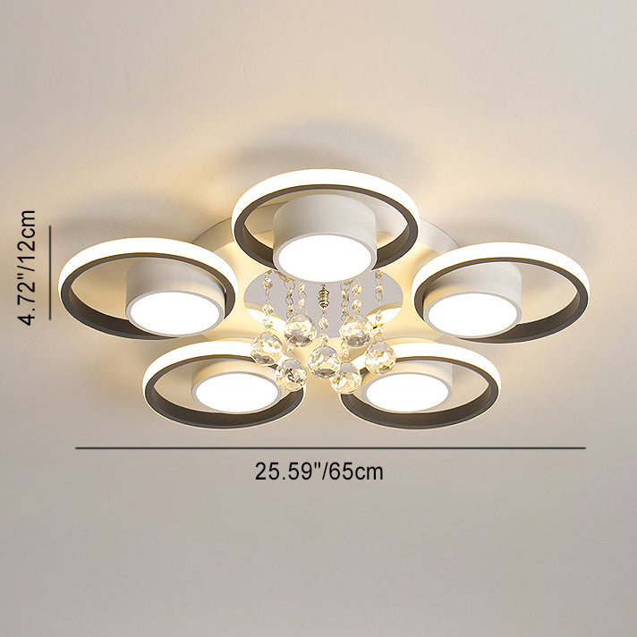 Modern Simplicity Acrylic Circle Ring Shade Iron Crystal LED Flush Mount Ceiling Light For Living Room