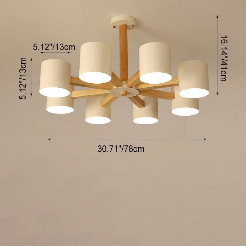 Contemporary Scandinavian Branch Round Wood Hardware 6/8 Light Chandelier For Living Room