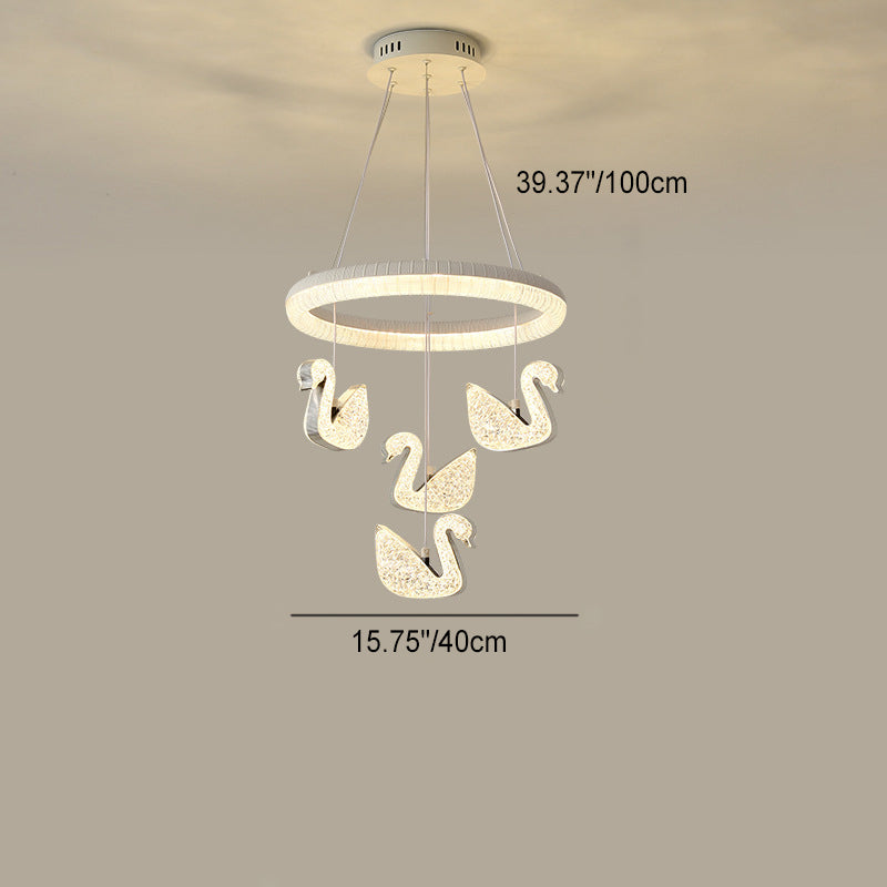 Contemporary Luxury Circle Ring Shade ABS Swan Decor LED Chandelier For Living Room