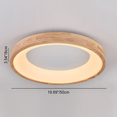 Modern Minimalist Ring Acrylic Oak LED Flush Mount Ceiling Light For Living Room