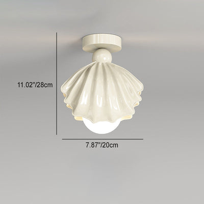 Contemporary Creative Cream Iron Resin Shell Design 1-Light Semi-Flush Mount Ceiling Light For Living Room