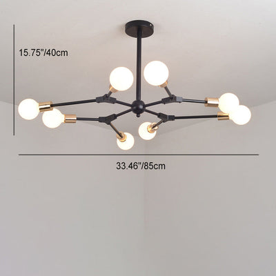 Modern Mid-century Variable Iron Branch Glass Round Shade 6/8-Light Chandelier For Living Room