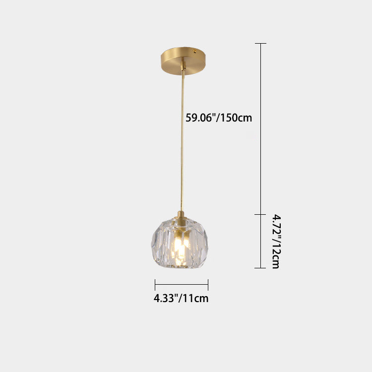 Modern Luxury Radiant Clear Crystal Ball Copper 1-Light Pendant Light For Living Room