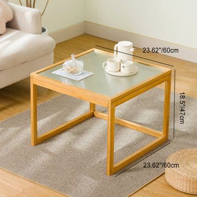 Traditional Japanese Square Wood Acrylic Coffee Table 1/2-Tier For Living Room