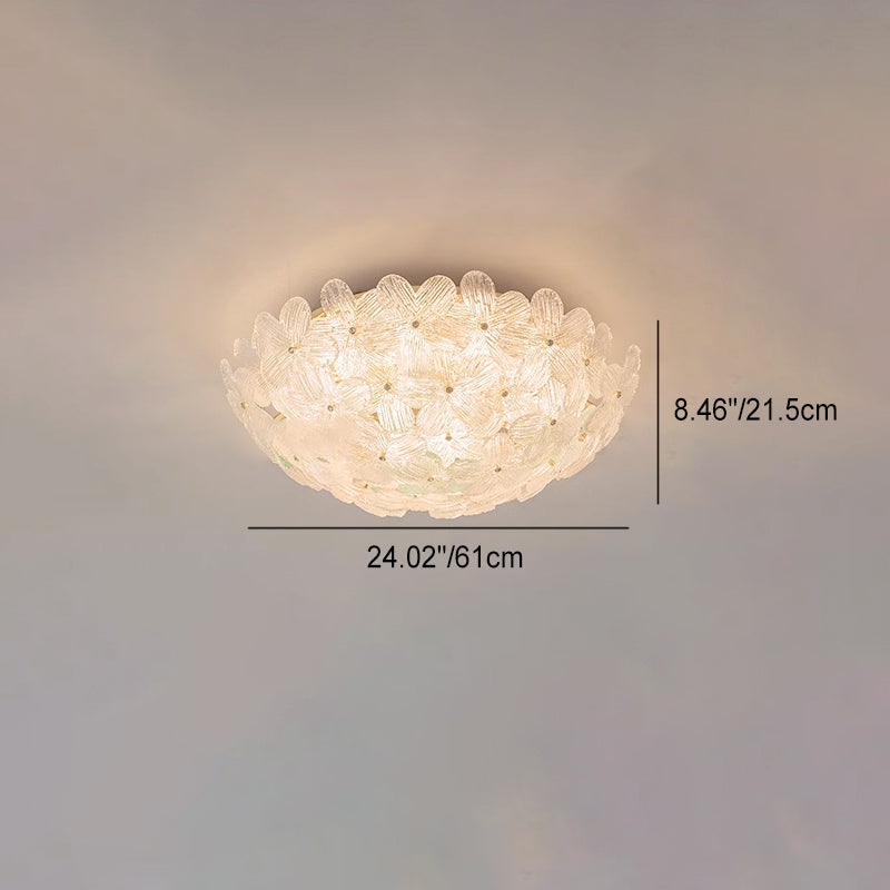 Modern Luxury Carbon Steel Glass Dome Floral 10/16 Light Semi-Flush Mount Ceiling Light For Living Room