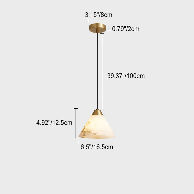 Modern Luxury Full Copper Geometric Marble Shade 1-Light Pendant Light For Living Room