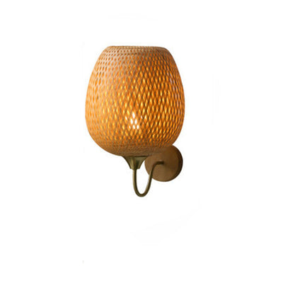 Modern Bamboo Weaving Handwoven Round Lampshade 1-Light Wall Sconce Lamp