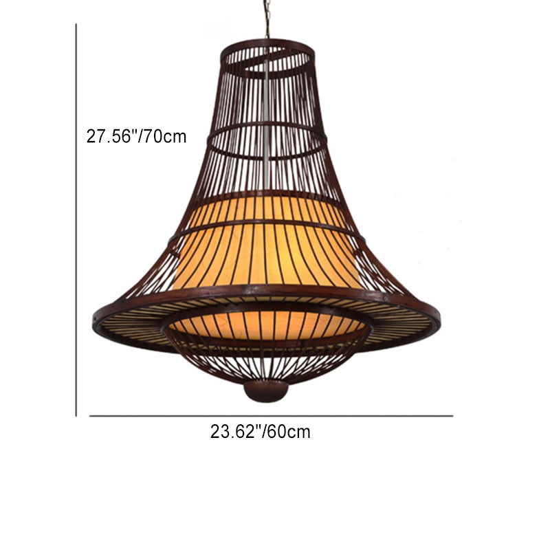 Traditional Japanese Dome Bamboo Woven 1-Light Pendant Light For Living Room