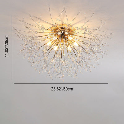 Modern Art Deco Crystal Beads Dandelion Aluminum Strip Shape 4/5/6/8-Light Semi-Flush Mount Ceiling Light For Living Room