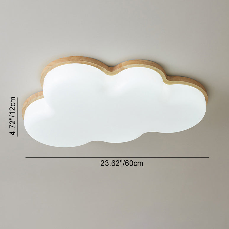 Modern Minimalist Cloud Shaped Rubberwood Acrylic LED Flush Mount Ceiling Light For Bedroom