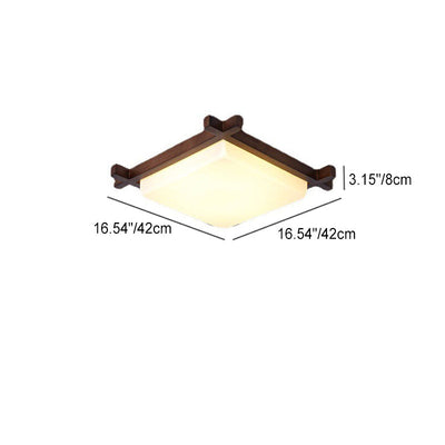 Traditional Chinese Square Wood Acrylic LED Flush Mount Ceiling Light For Bedroom