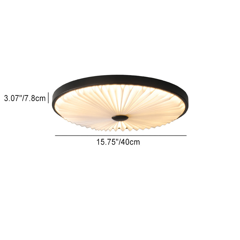 Contemporary Nordic Iron PVC Folding Fan Blade Pleat Round LED Flush Mount Ceiling Light For Living Room