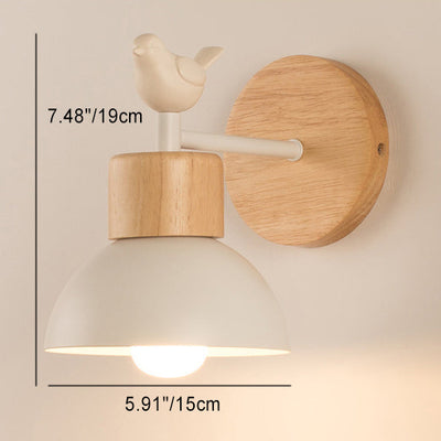 Modern Minimalist Round Half Circle Bird Wood Iron Resin 1-Light Wall Sconce Lamp For Living Room