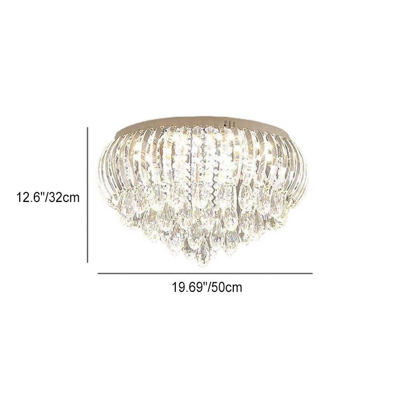 Modern Simplicity Stainless Steel Crystal Round Drop 7/9/10 Light Flush Mount Ceiling Light For Living Room