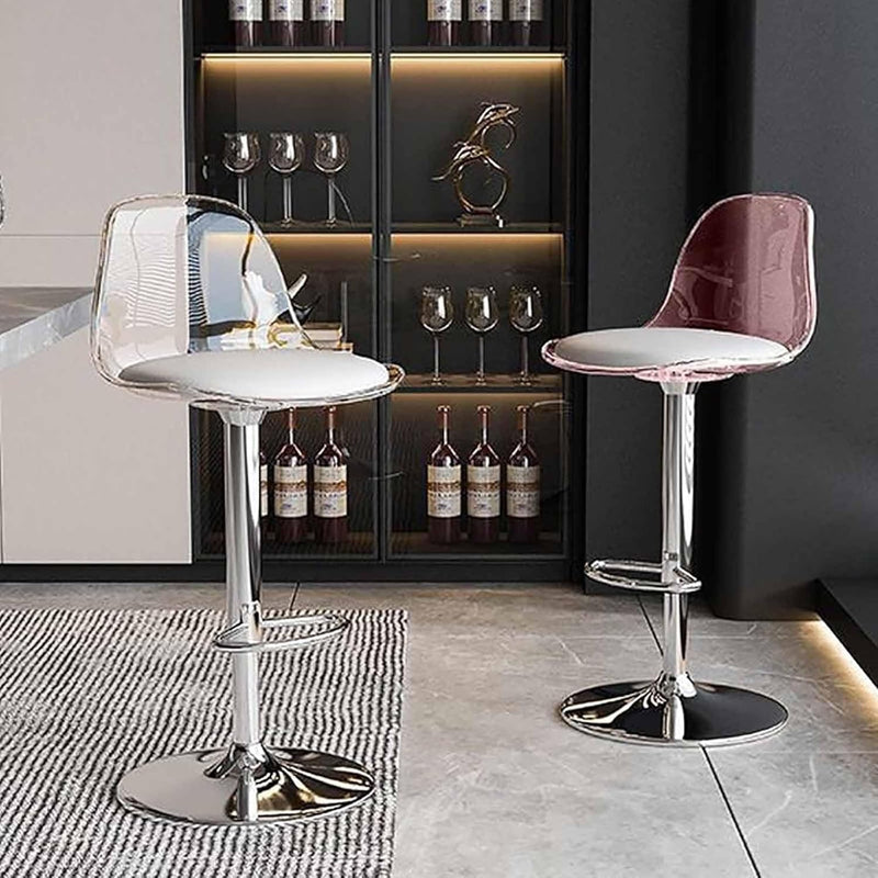 Contemporary Scandinavian Curved Acrylic Metal Base Adjustable Swivel Bar Stool Backrest Footrest For Kitchen