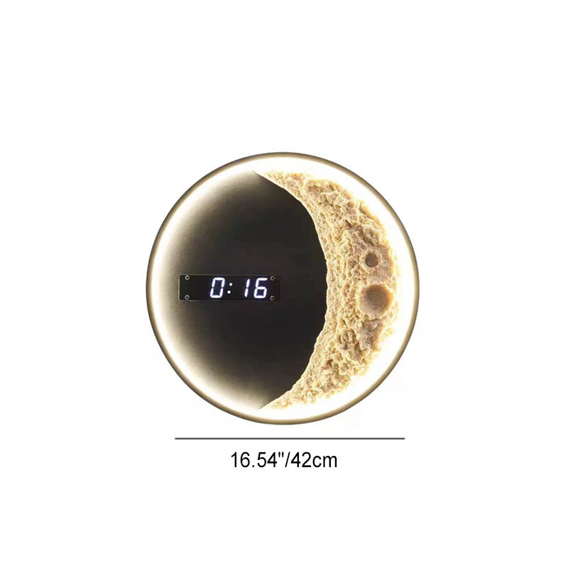 Modern Minimalist Round Moon Astronaut Clock Hardware Aluminium Resin LED Wall Sconce Lamp For Living Room