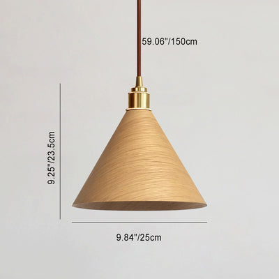 Nordic Minimalist Solid Wood Cone Copper 1-Light Pendant Light