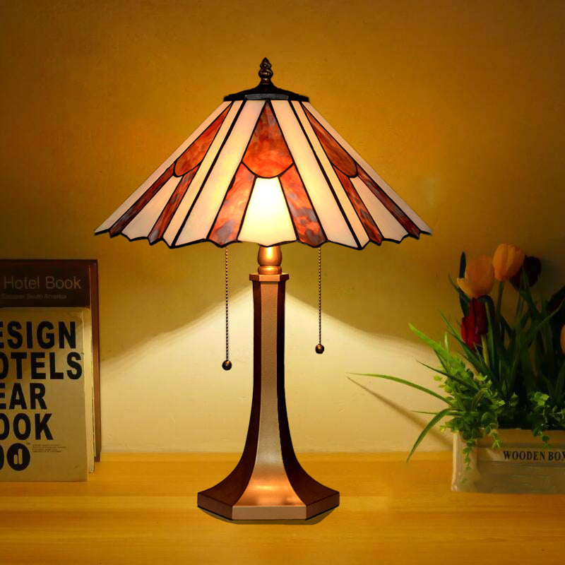 Traditional Tiffany Cylinder Umbrella Zinc Alloy Glass 1-Light Table Lamp For Bedroom