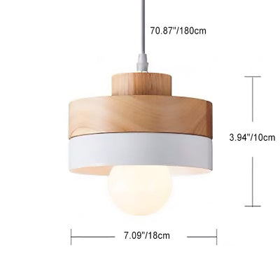 Modern Minimalist Macaron Square Iron Wood 1-Light Pendant Light For Living Room