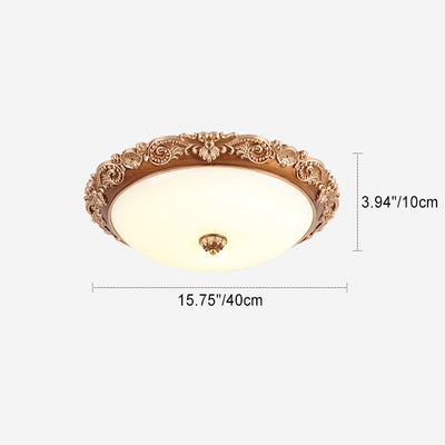 Traditional Rustic Round PVC Glass LED Flush Mount Ceiling Light For Bedroom