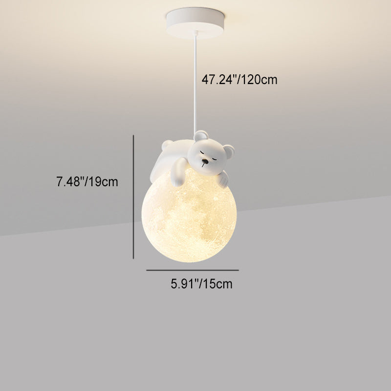 Contemporary Creative Resin Animal Rabbit Moon 1-Light Kids Pendant Light For Living Room