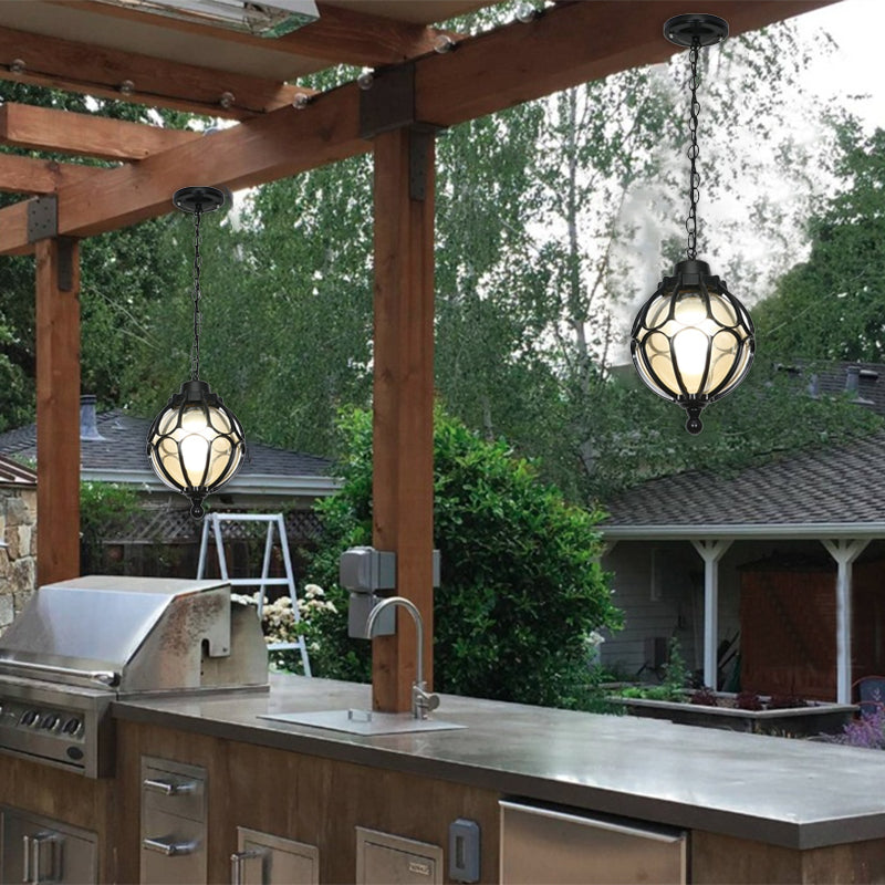 Lampe suspendue traditionnelle européenne à 1 lumière, en aluminium, fer et verre, étanche, pour patio extérieur 