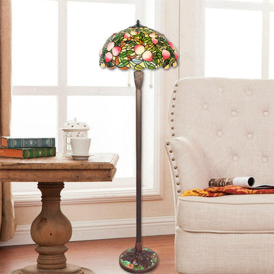 Traditional Tiffany Stained Glass Fairy Peach Hardware Base 3-Light Standing Floor Lamp For Home Office