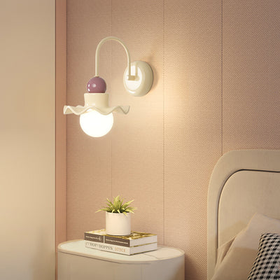 Modern Minimalist Round Ball Lotus Leaf Shape Disc Base PE Resin Iron 1-Light Wall Sconce Lamp For Bedroom