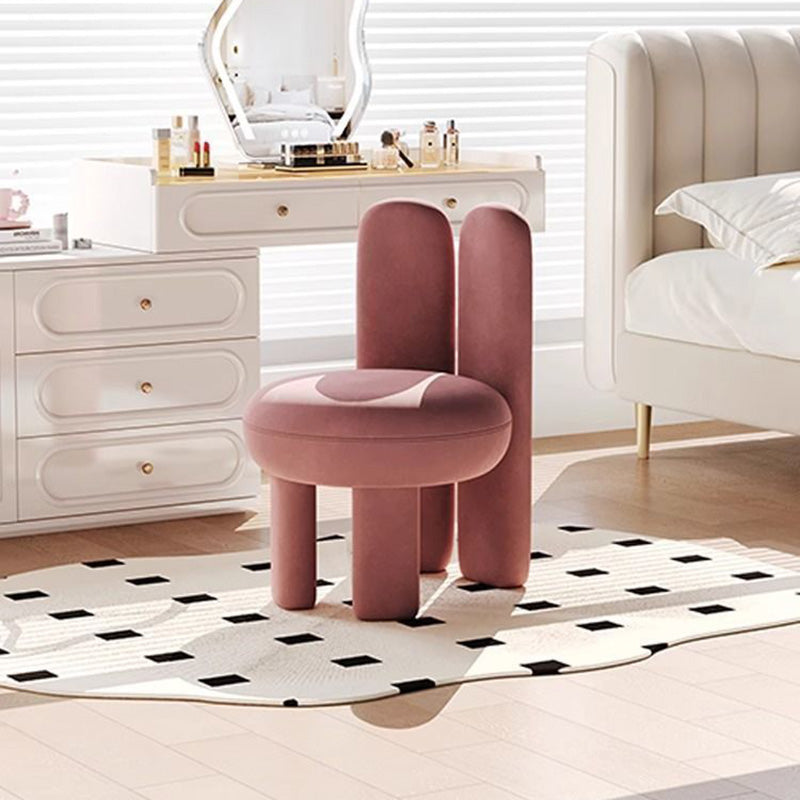 Contemporary Nordic Round Velvet PU Leather Upholstered Vanity Stool Rabbit Ears Backrest Armless For Bedroom