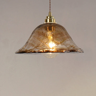 Lampe suspendue vintage à 1 lumière en verre ambré 