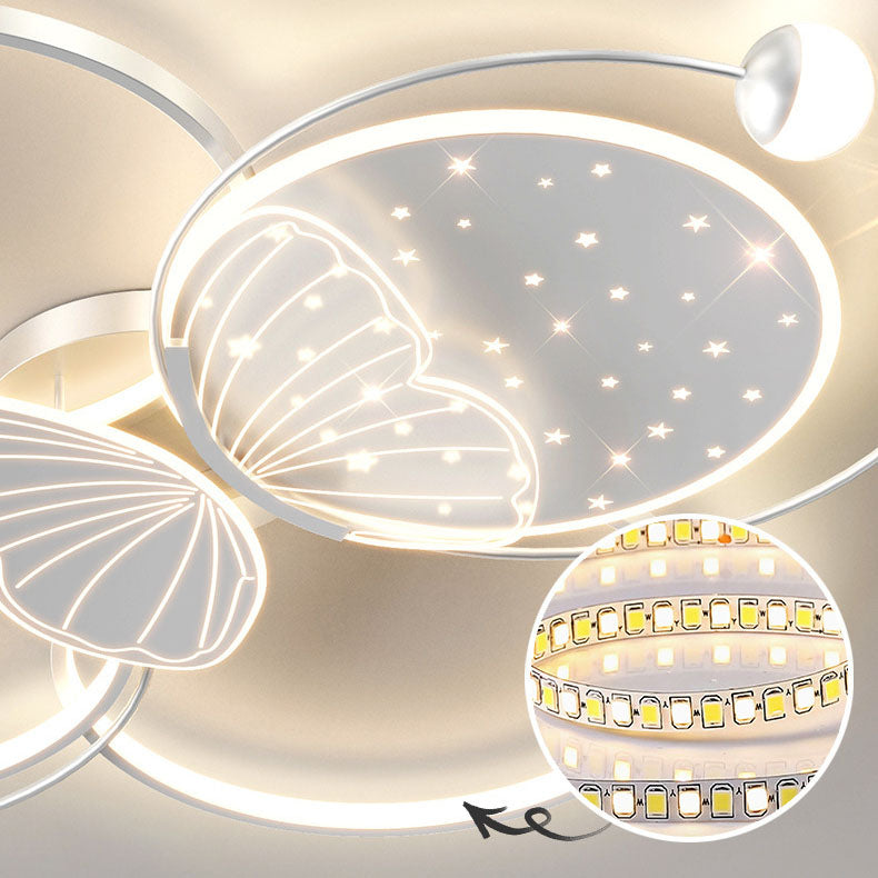 Contemporary Creative Acrylic Butterfly Iron LED Flush Mount Ceiling Light For Bedroom