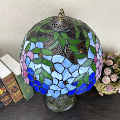 Traditional Tiffany Round Dome Flower Alloy Stained Glass 1-Light Table Lamp For Living Room