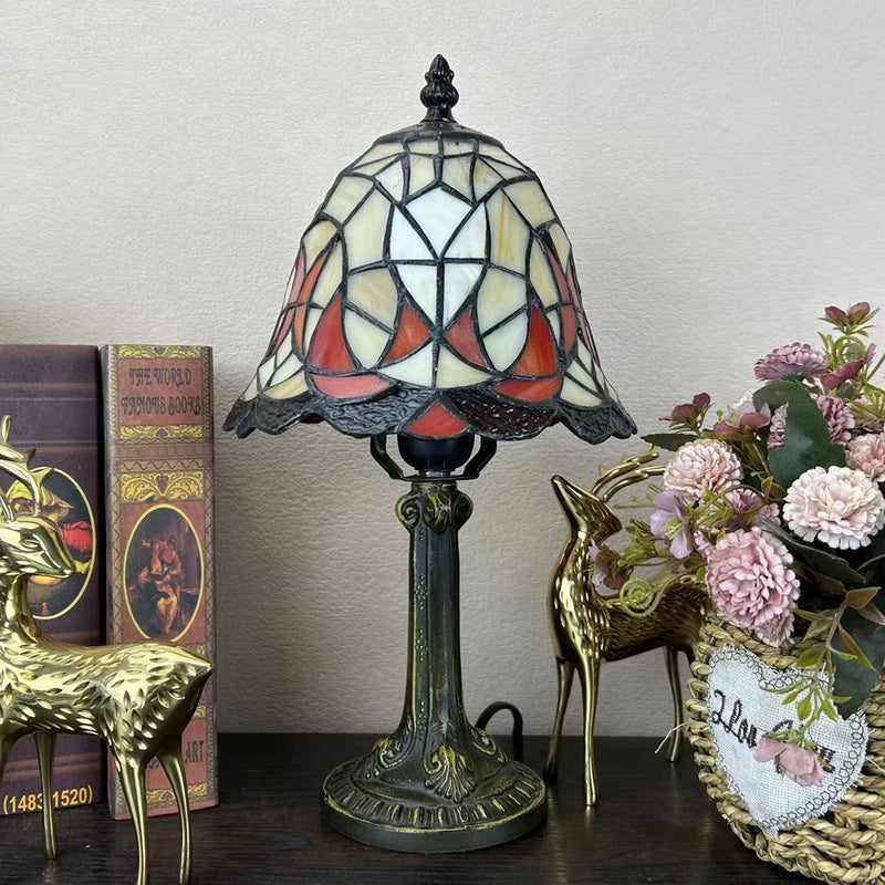 Traditional Tiffany Dome Iron Glass 1-Light Table Lamp For Study