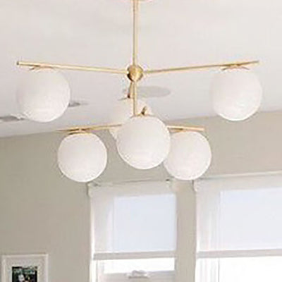 Contemporary Nordic Ball Branch Iron Copper Glass 3/6 Light Semi-Flush Mount Ceiling Light For Living Room