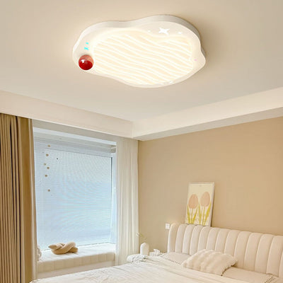 Contemporary Creative Kids Ruffled Egg Shaped Square Iron PE LED Flush Mount Ceiling Light For Bedroom