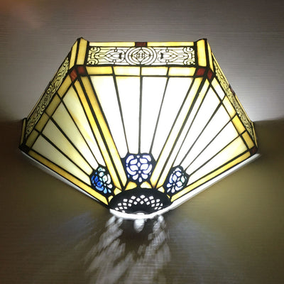 Traditional Tiffany Alloy Glass Diamond Semicircular Flower Dragonfly 1-Light Wall Sconce Lamp For Hallway