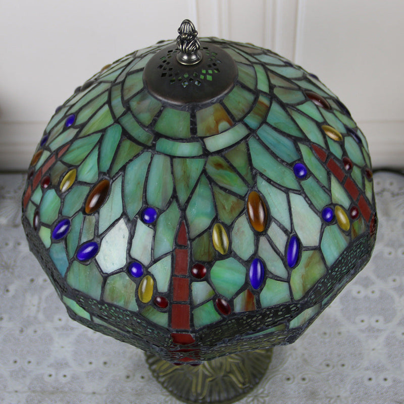 Traditional Tiffany Dragonfly Stained Glass Resin Base 1-Light Table Lamp For Home Office