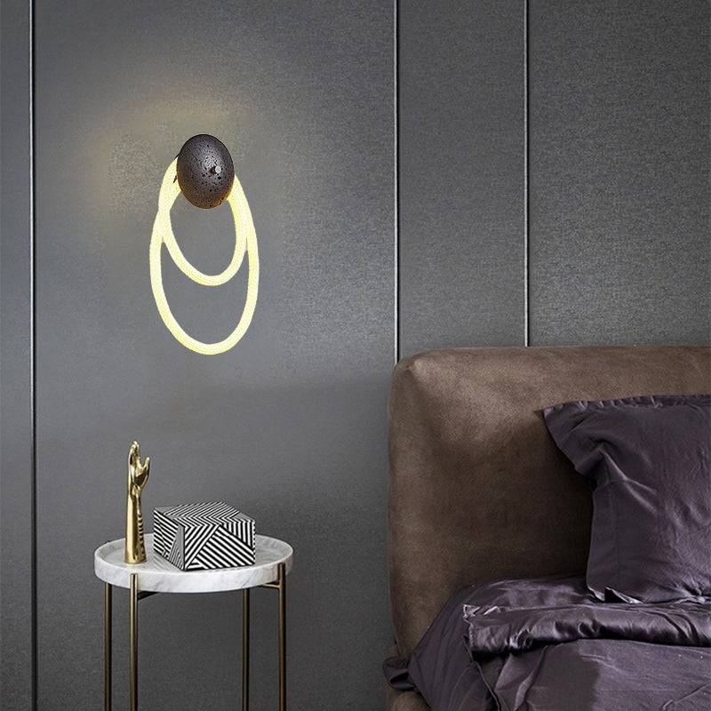 Contemporary Scandinavian Coil Disc Stone Premium Optical Woven Fiber LED Wall Sconce Lamp For Bedroom