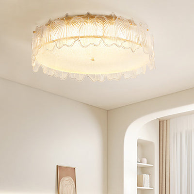 Modern Minimalist Cream Round Leaf Hardware Glass LED Flush Mount Ceiling Light For Living Room