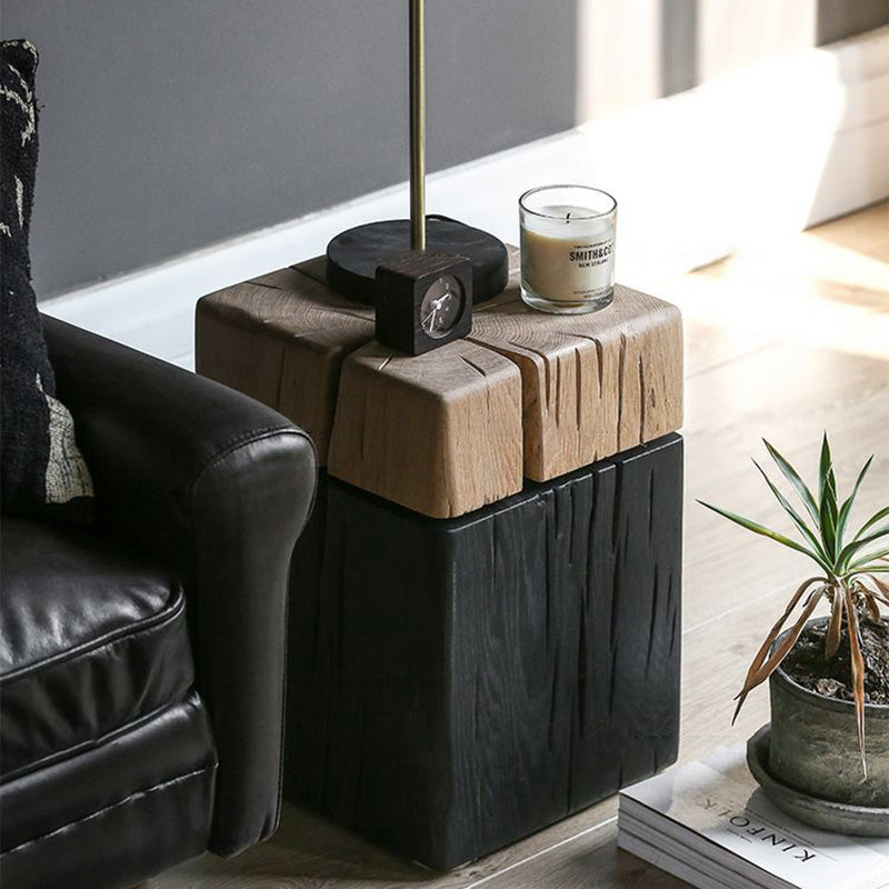 Contemporary Japanese Cuboid Crack Design Solid Wood End Table For Living Room