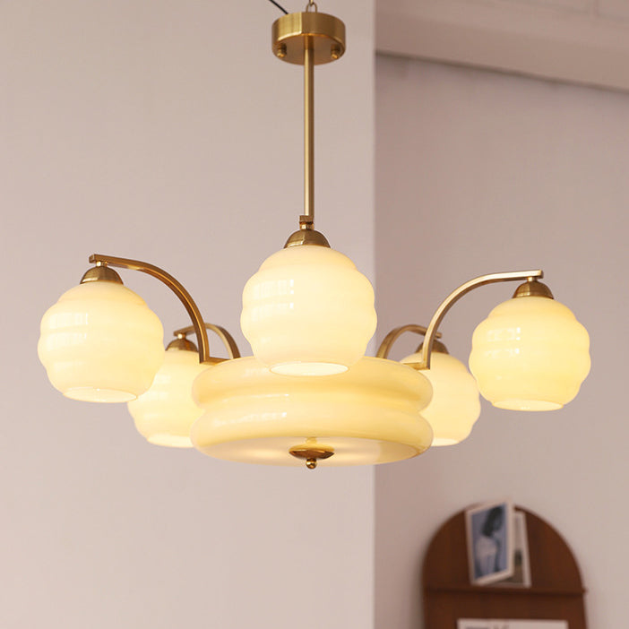 Modern Mid-Century Branch Curved Rod Round Orb Iron Glass 4/6/8 Light Chandelier For Living Room