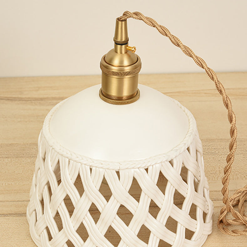 Contemporary Nordic Iron Braided Twisted Wire Round Bowl Hollowed Fence 1-Light Pendant Light For Dining Room