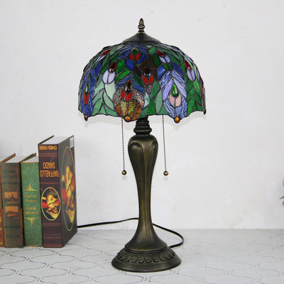 Traditional Tiffany Petal Glass Resin 1-Light Table Lamp For Living Room